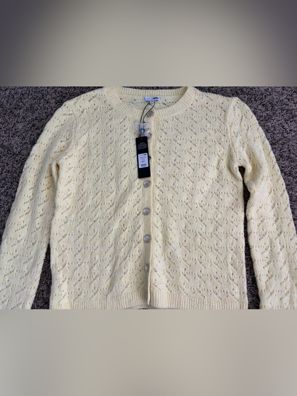 Fashion Nova Cream Pointelle Button-Up Cardigan